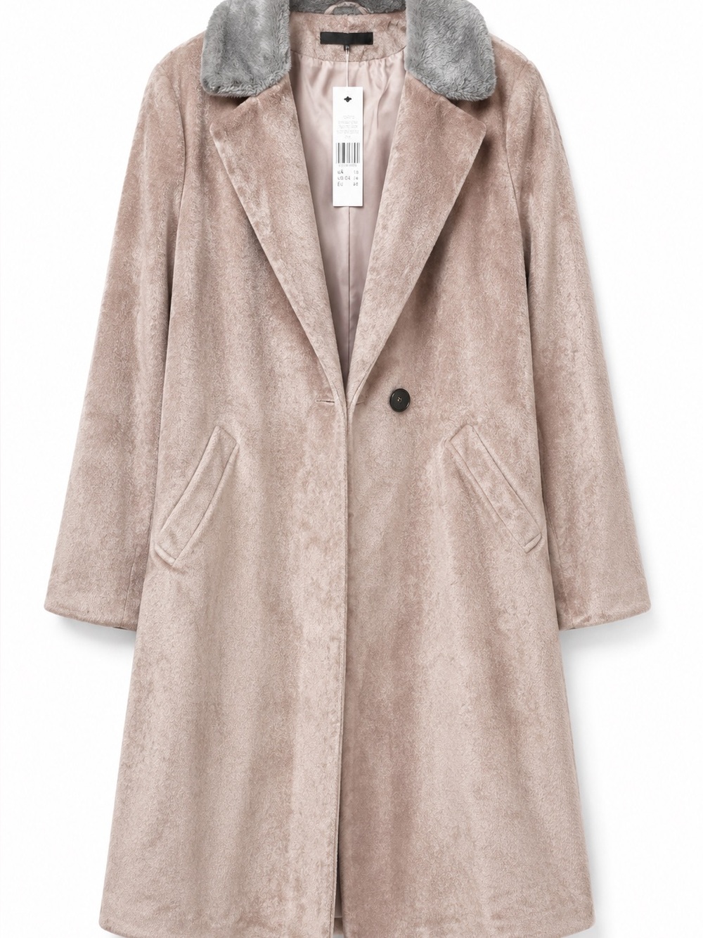 BNWT Long Tall Sally Dusty Pink/Taupe Faux Fur Contrast Collar Coat – Size 14
